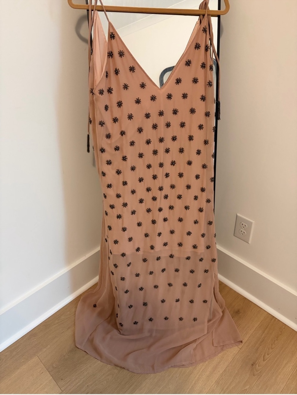 Neiman Marcus Blush-Beaded Embellished Dress